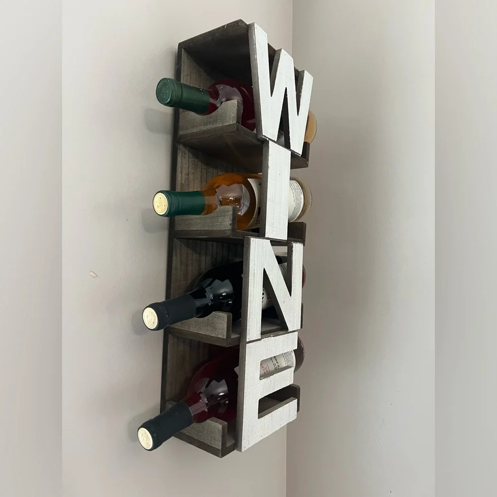Wall-Mounted Wine Rack with White Letters wood like new available this set of 2